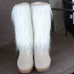 Jennifer Lopez faux fur wedge boot